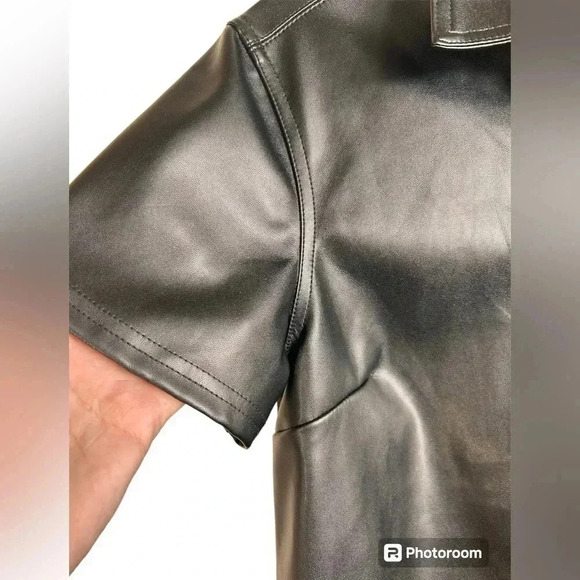 H&M Faux Leather Mini Dress, Short  Sleeves, Belted, SM, Goth Grunge Sexy - Picture 4 of 12